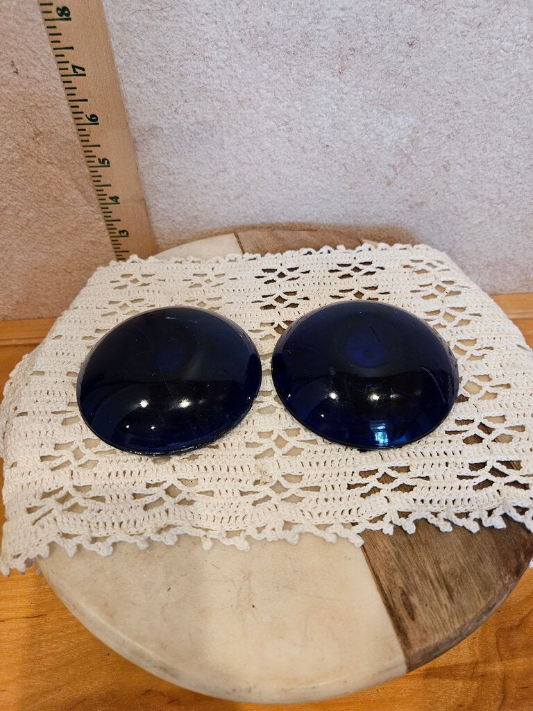 Saucer shape glass candlestick 1970 Cobalt Blue Glass Candle Holders