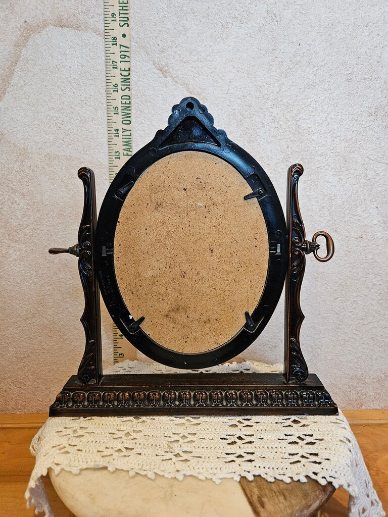 Faux wood Victorian Style Ornate Oval Picture Frame On Pivoting Pedestal Base w Inspirational Quote