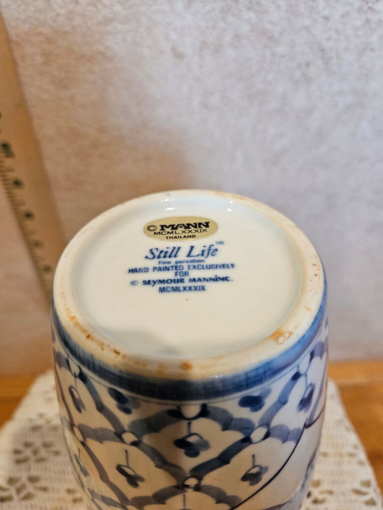 Vintage Seymour Mann Still Life Hand Painted “China Blue” Porcelain Vase