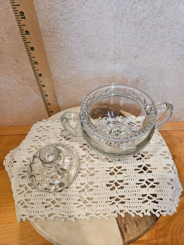 Vintage Glass pedestal Condiment or Bowl Sugar Bowl w scrolled Lid