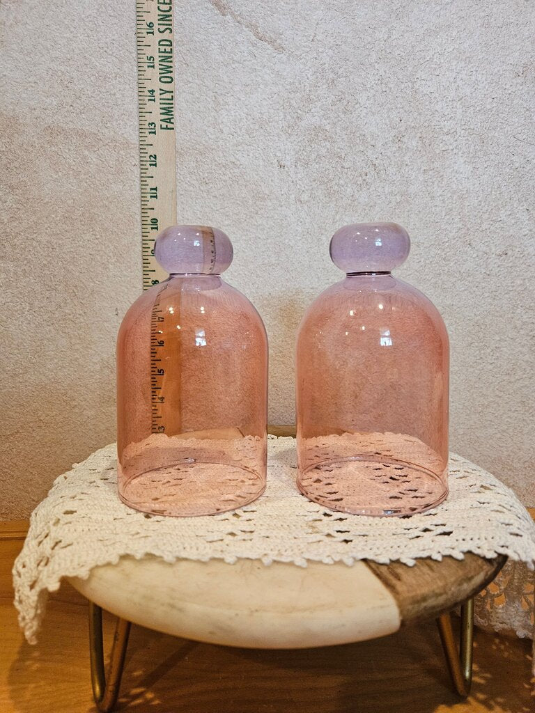 See through Pink Decorative Glass Cloche decor w round knob romantic, charming