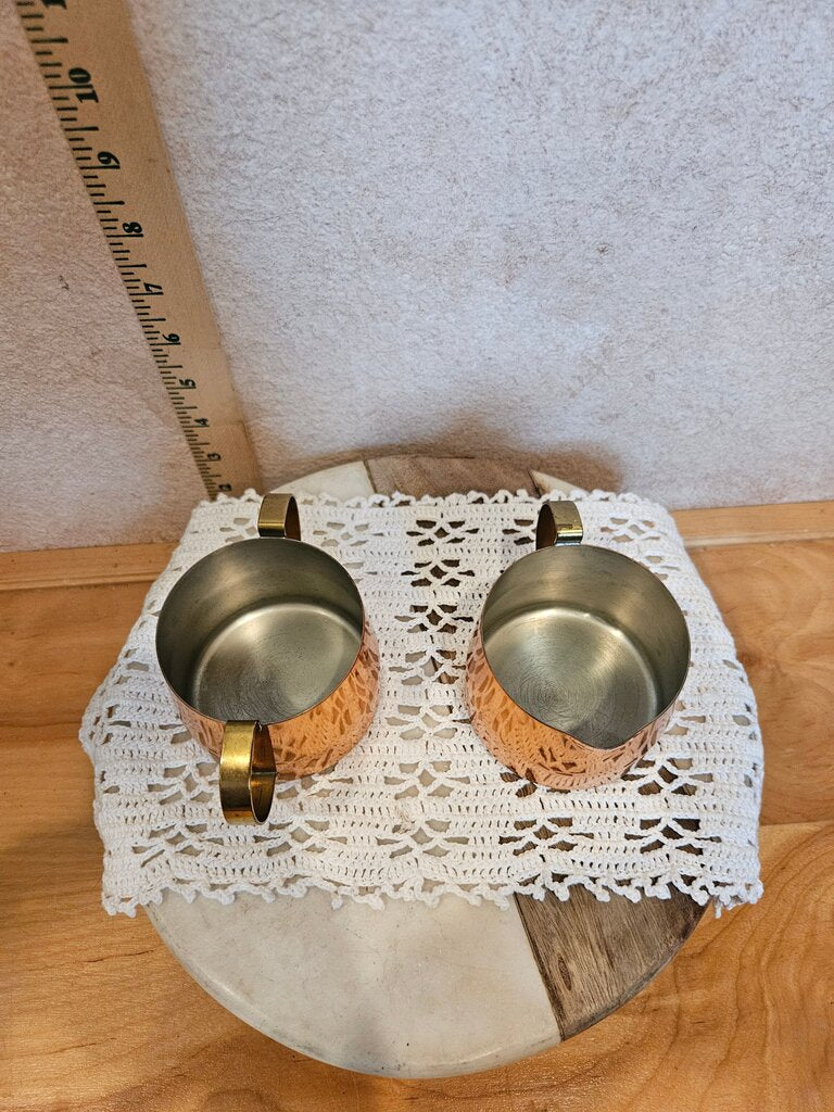 Vintage MCM Copper w Brass Handles Coffee Tea Sugar Dish and cup Set Mid Century