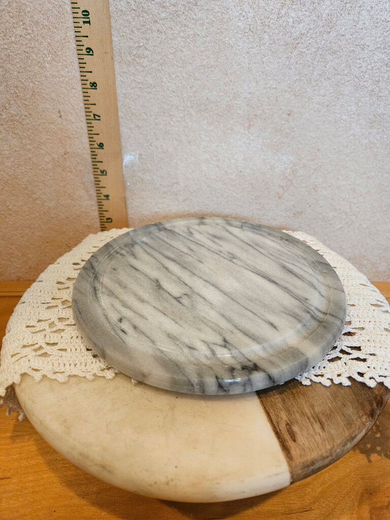 Vintage MCM Marble Cheese Cloche Plate W Glass Covered Dome Round charcuterie board Serving Display Tray