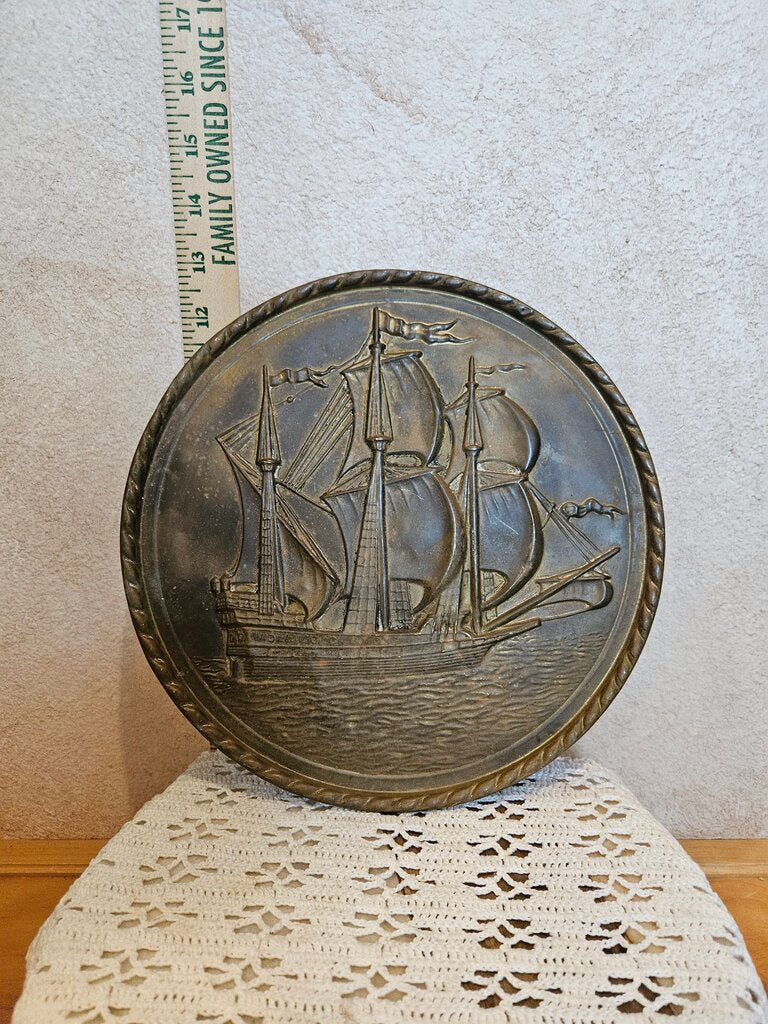 Vintage Nautical Ship Wall Plaque 1950s Vintage Brass Wall Plaque Vintage Brass Wall Hanging Sailing Ship Vintage Tall Ship