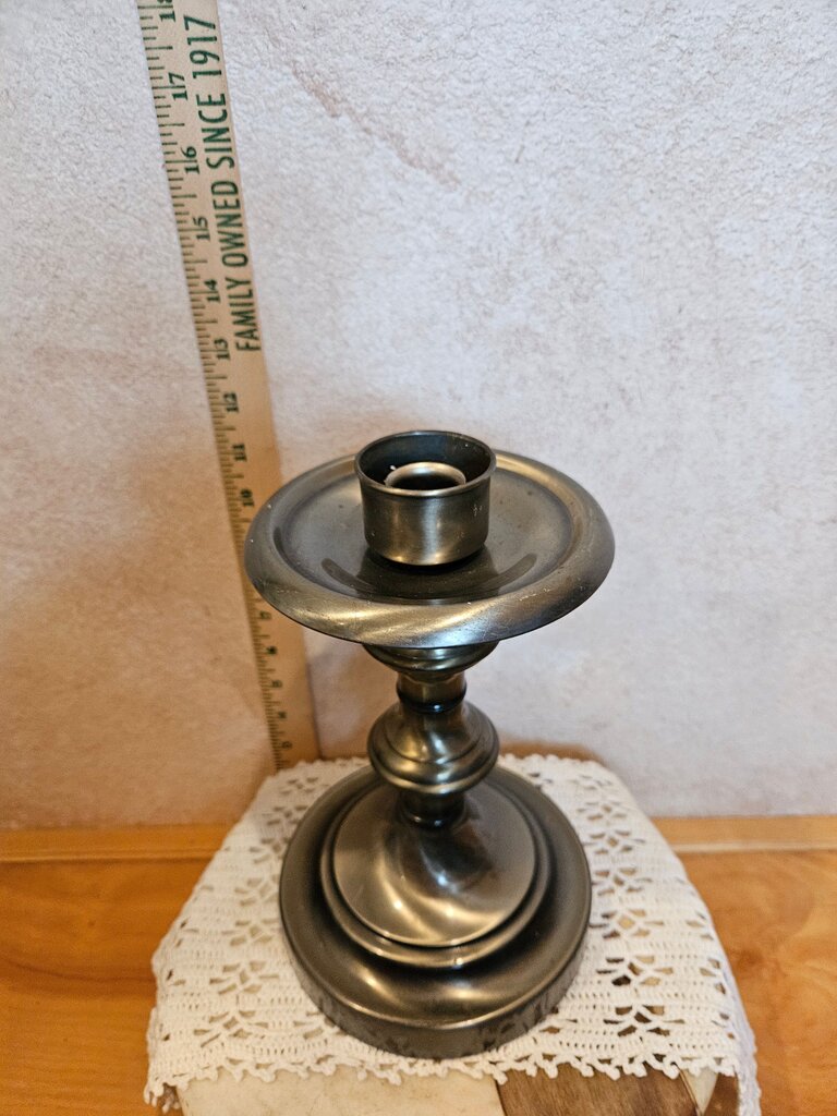Vintage MCM Metal Candle Holder with large drip plate to catch wax!