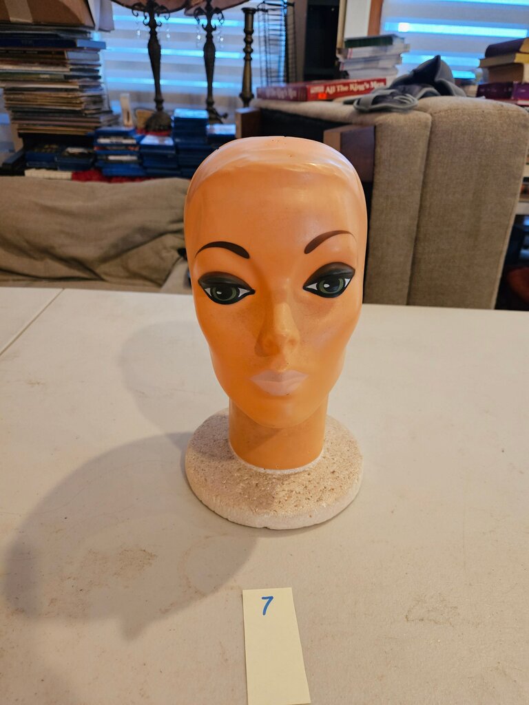 Vintage Mannequin Face w Styrofoam Head Female Display 1960s / Vintage Hat Stand Display / Wig Stand / Prop / Bald Display Stand7
