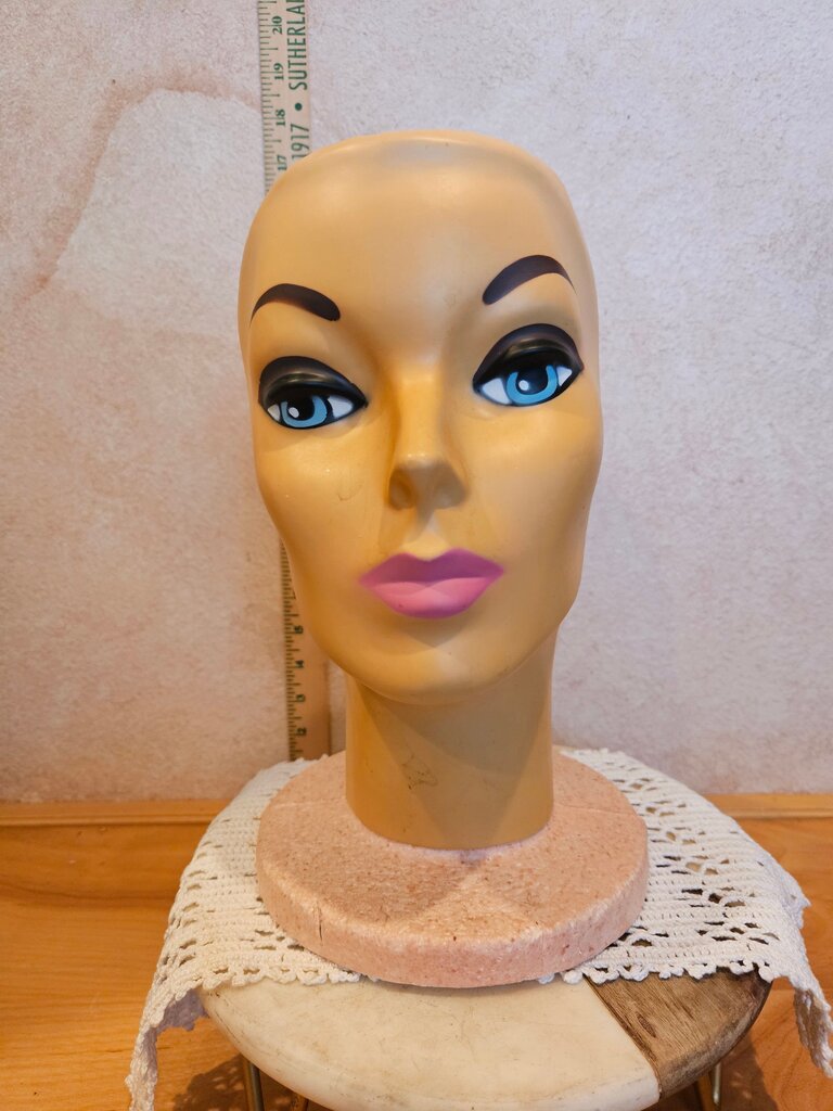 Vintage Mannequin Face w Styrofoam Head Female Display 1960s / Vintage Hat Stand Display / Wig Stand / Prop / Bald Display Stand5