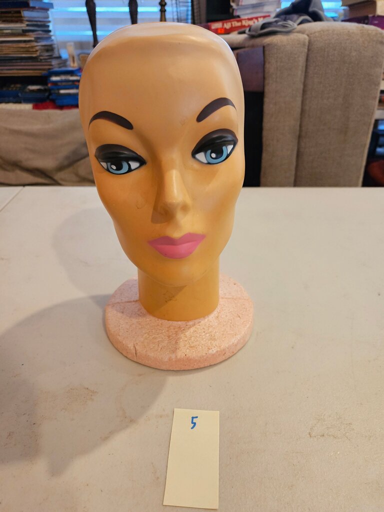 Vintage Mannequin Face w Styrofoam Head Female Display 1960s / Vintage Hat Stand Display / Wig Stand / Prop / Bald Display Stand5