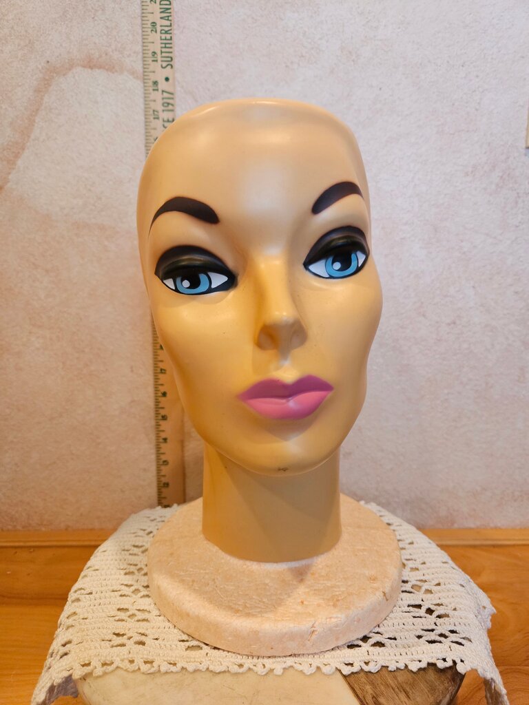 Vintage Mannequin Face w Styrofoam Head Female Display 1960s / Vintage Hat Stand Display / Wig Stand / Prop / Bald Display Stand4