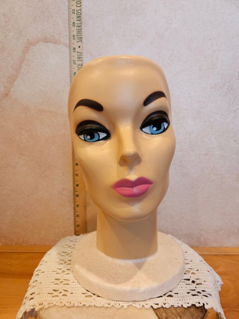 Vintage Mannequin Face w Styrofoam Head Female Display 1960s / Vintage Hat Stand Display / Wig Stand / Prop / Bald Display Stand3