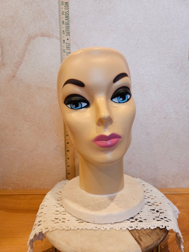 Vintage Mannequin Face w Styrofoam Head Female Display 1960s / Vintage Hat Stand Display / Wig Stand / Prop / Bald Display Stand2