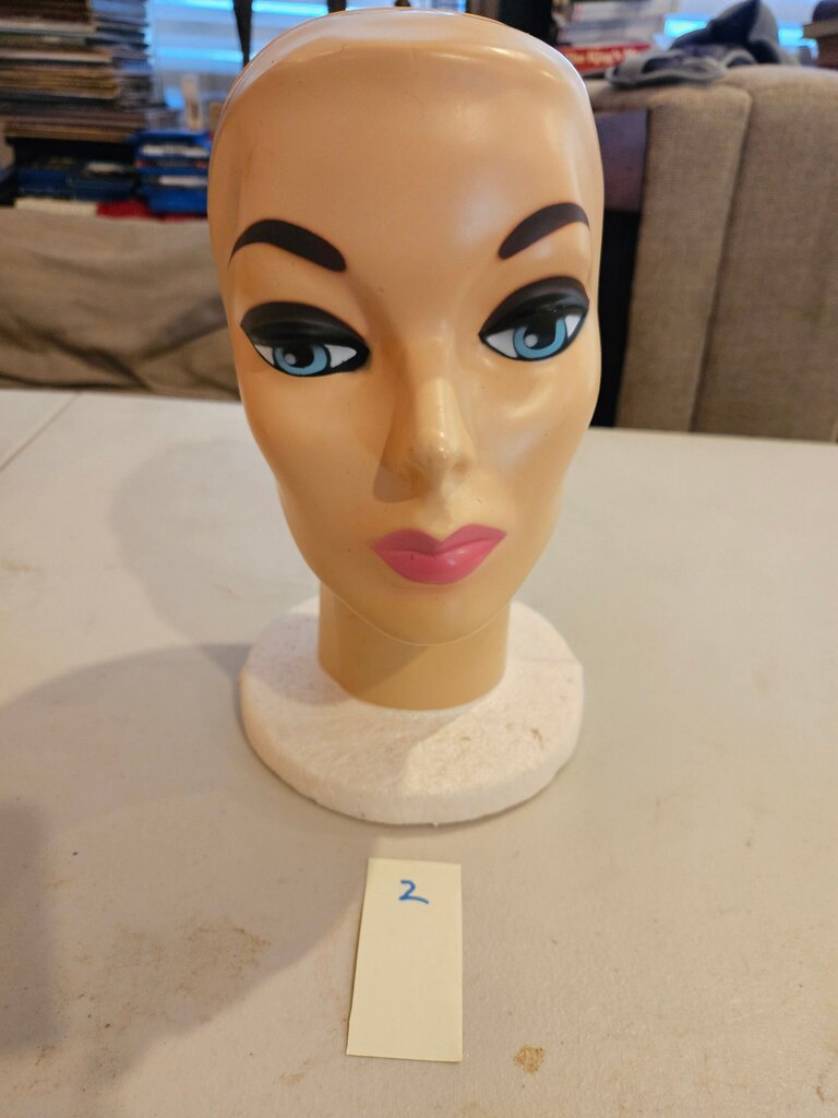 Vintage Mannequin Face w Styrofoam Head Female Display 1960s / Vintage Hat Stand Display / Wig Stand / Prop / Bald Display Stand2