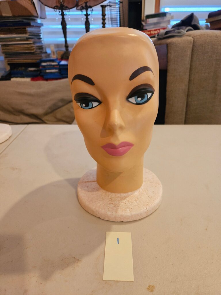 Vintage Mannequin Face w Styrofoam Head Female Display 1960s / Vintage Hat Stand Display / Wig Stand / Prop / Bald Display Stand1