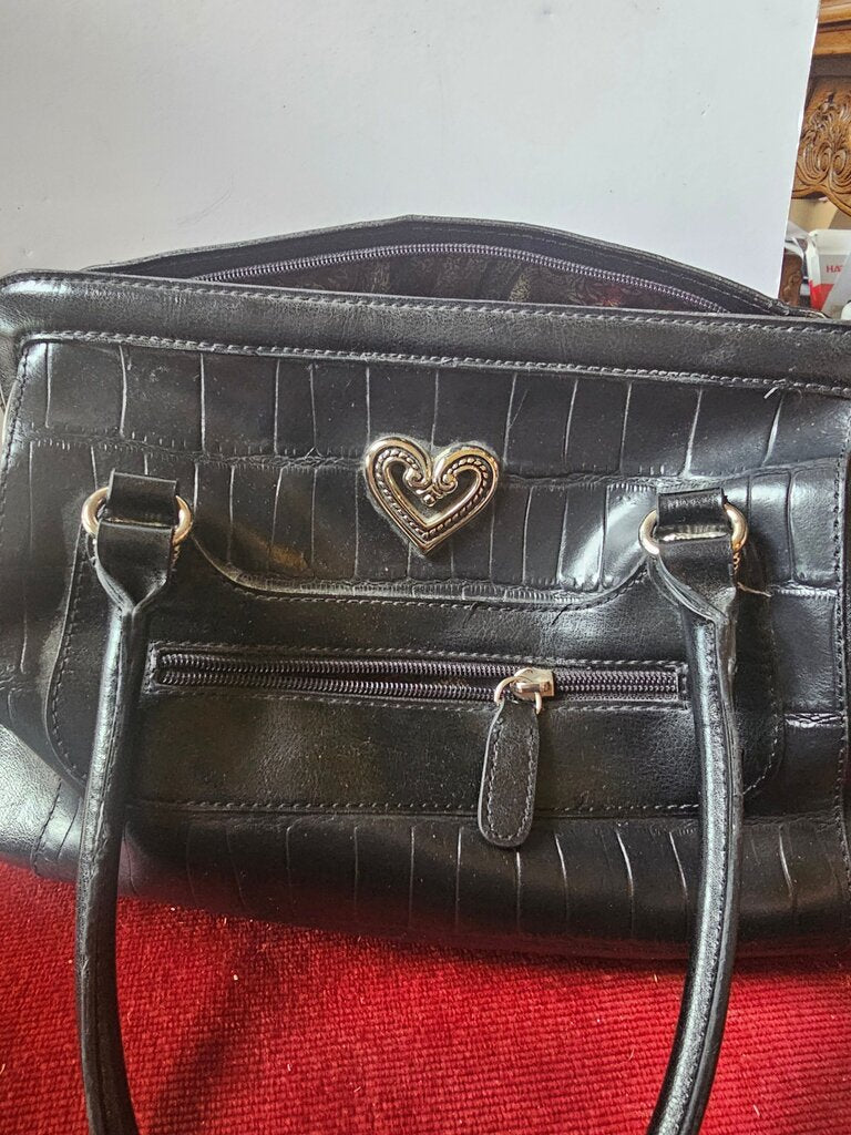 Black Crocodile-Embossed Handbag with Heart