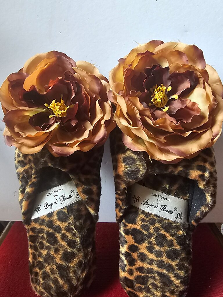 Leopard Print Slippers with Floral Accents