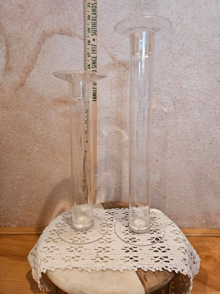 2 Vintage MCM Glass Pedestals Pillars Candle Holder Art Deco Decor fillable Test Tube Set