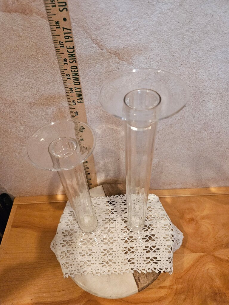 2 Vintage MCM Glass Pedestals Pillars Candle Holder Art Deco Decor fillable Test Tube Set