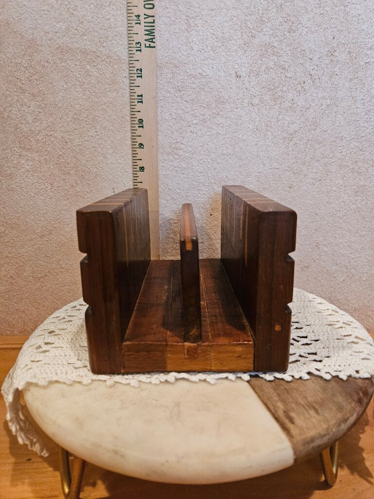 Wooden Dark wood inlaid w blonde Striped elements Mid Century Wooden Letter Napkin Holder