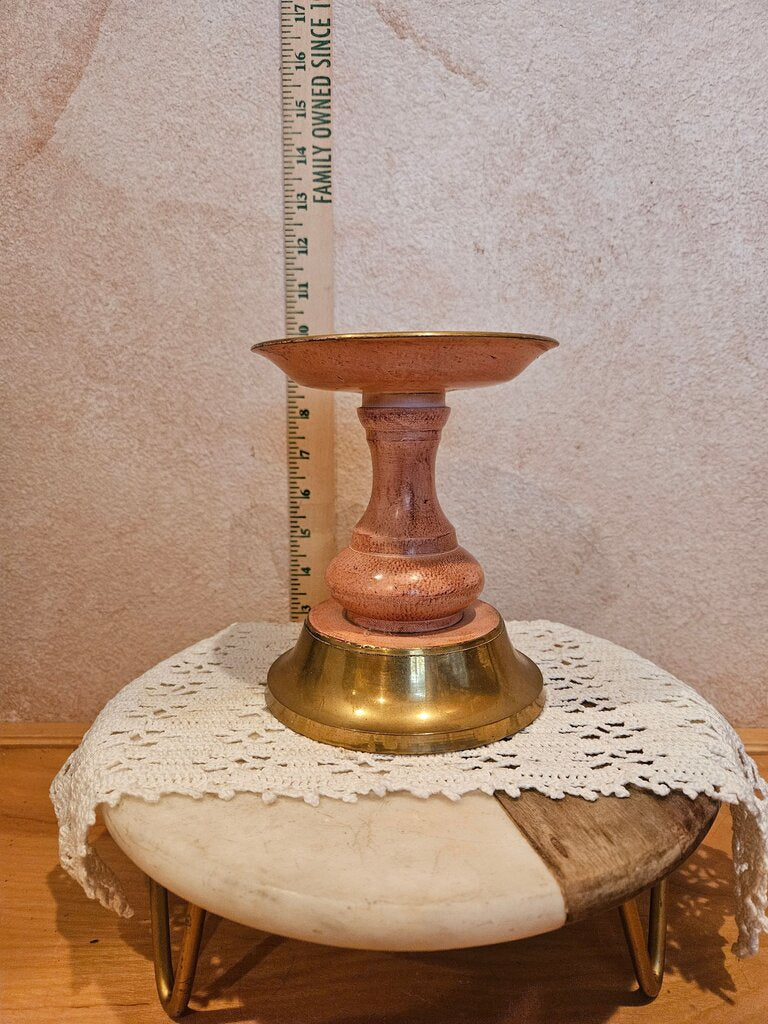Vintage Tall Brass & Bubble Gun Pink Pedestal Candle Holder