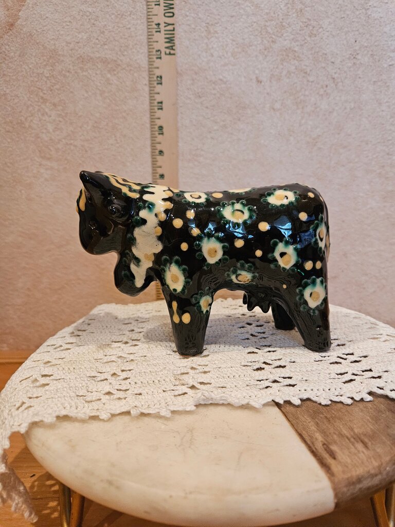 Ceramic Cow Figurine with Floral Pattern