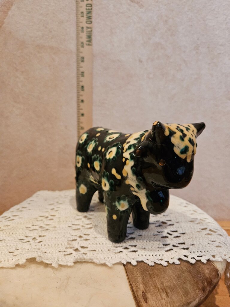 Ceramic Cow Figurine with Floral Pattern