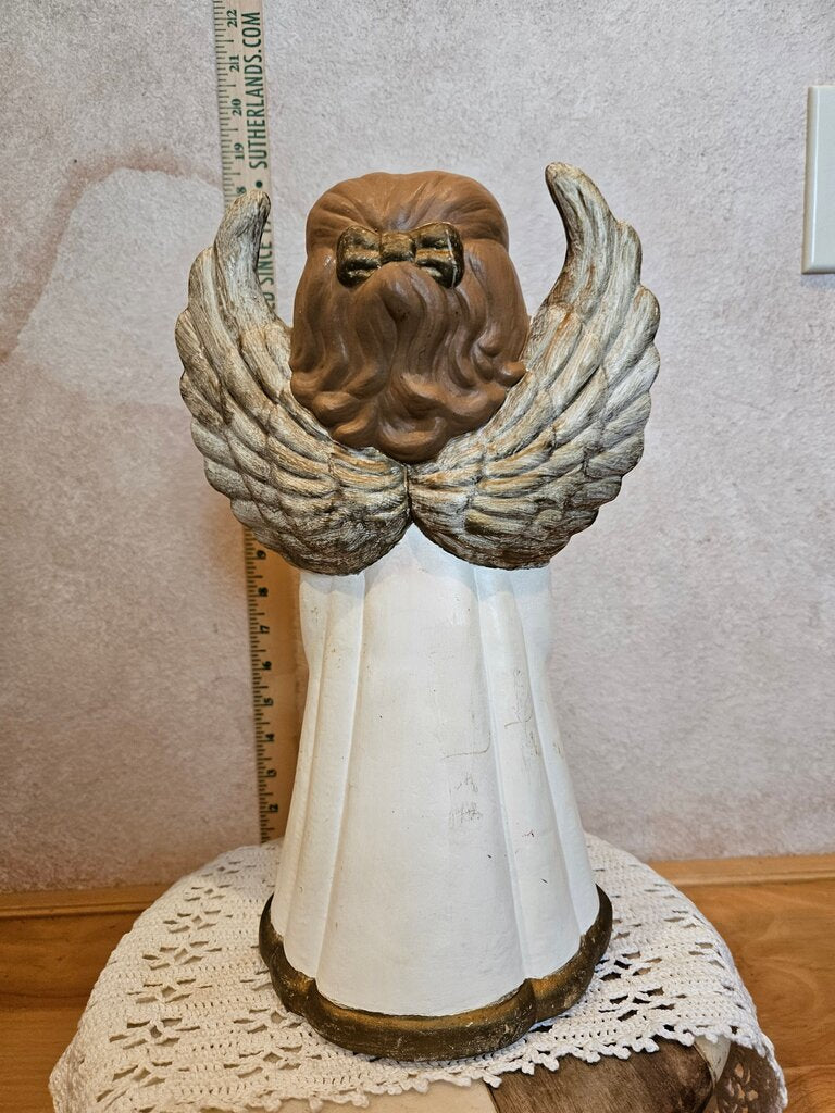 Vintage Angel Figurine with Golden Accents Ceramic Hand Painted Figurine Christmas tall 70s