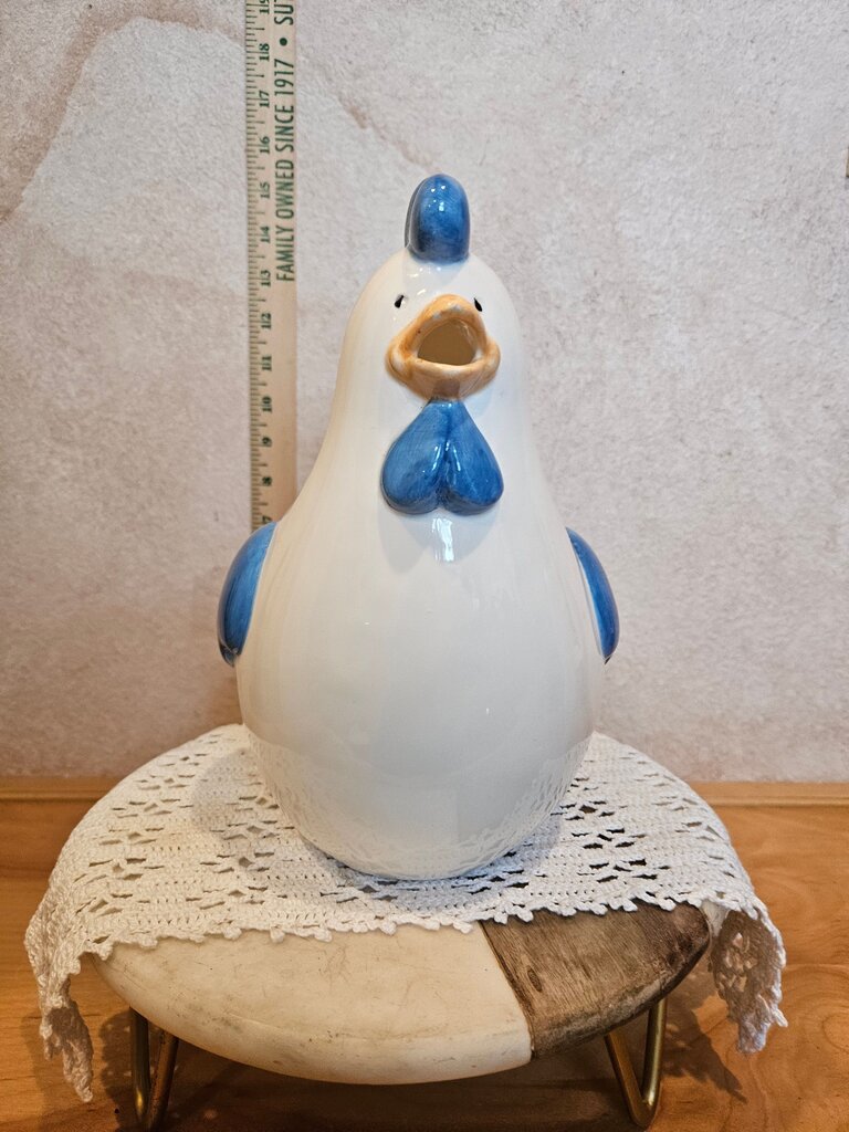 Ceramic Country Blue & White Chicken Beverage Pitcher