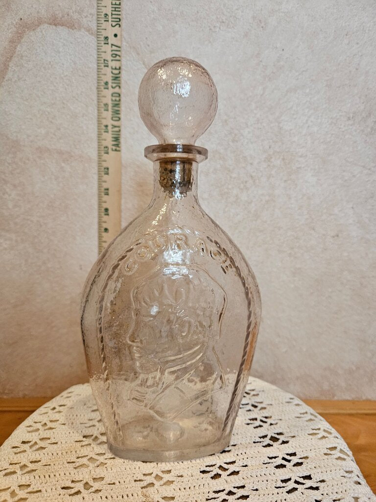 Vintage Mid-Century “Courage” Decanter Bottle w/Stopper in Clear Depression Glass