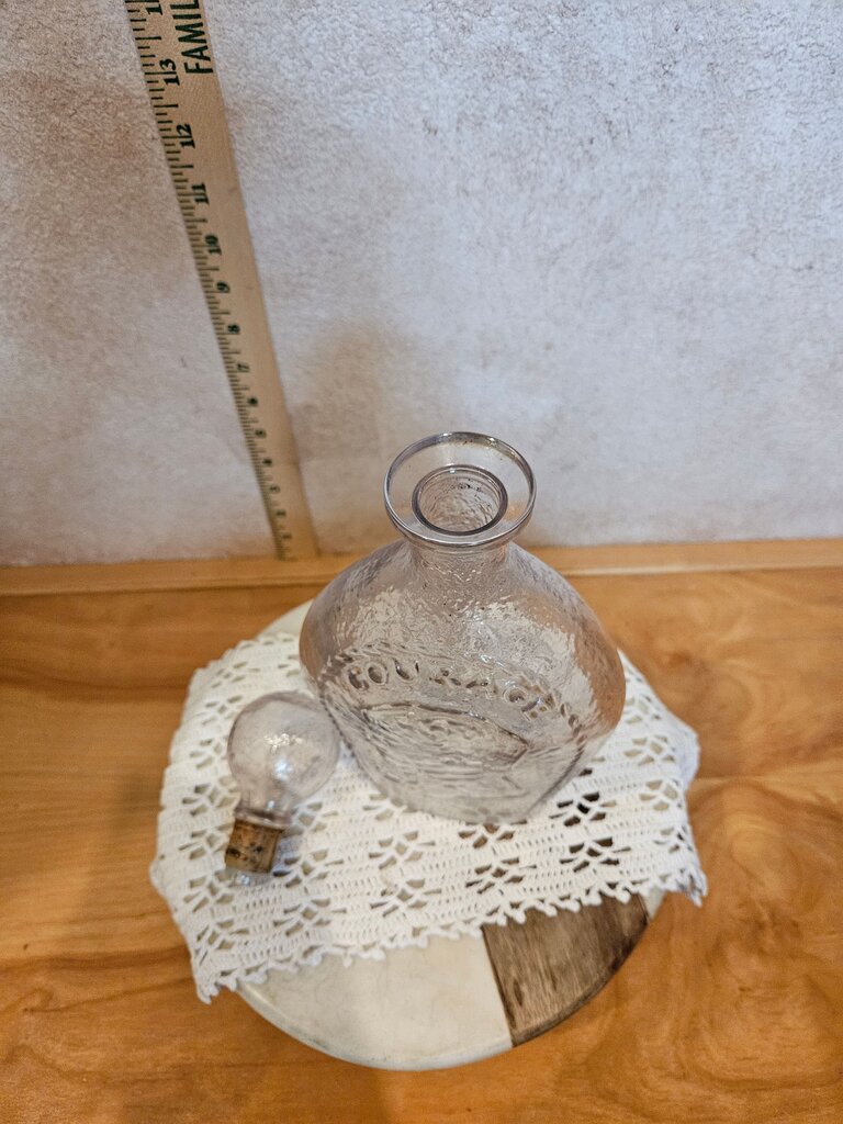 Vintage Mid-Century “Courage” Decanter Bottle w/Stopper in Clear Depression Glass
