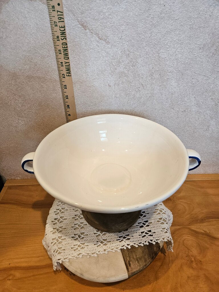 Decorative blue & white pedestal Serving Bowl w Blue Floral & Bird Design