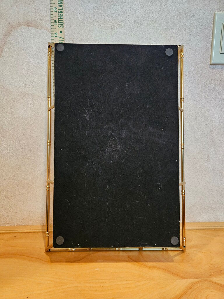 Vintage MCM Sleak Charming vanity modern rectangular tray w gold metal bamboo-style frame & mirrored glass Barware Organizer