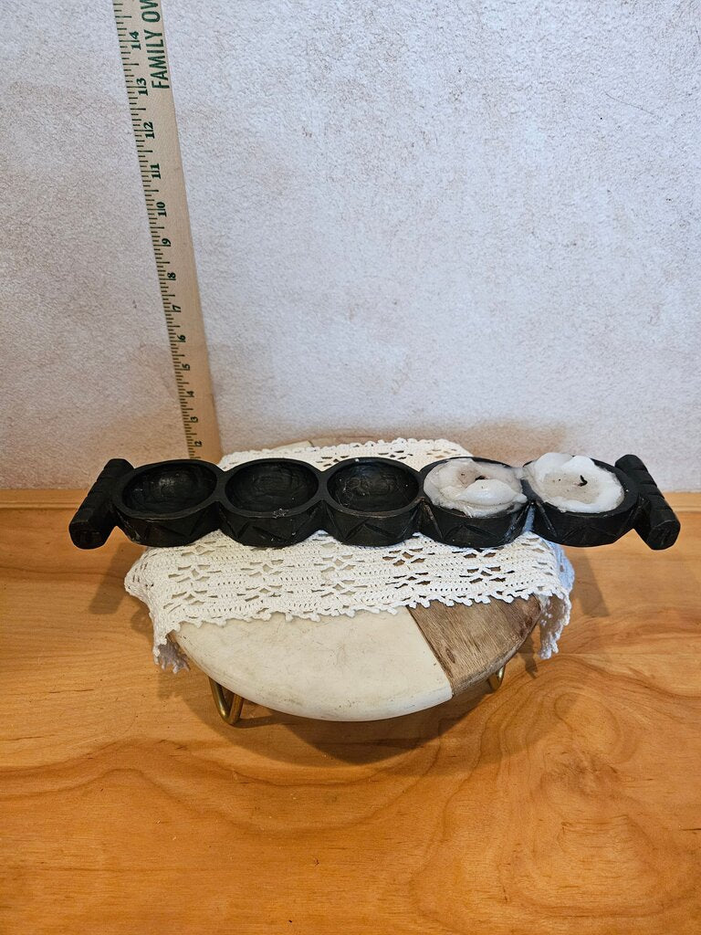Vintage Handled Hand Carved african Style 5 candle holder wooden / trinket display