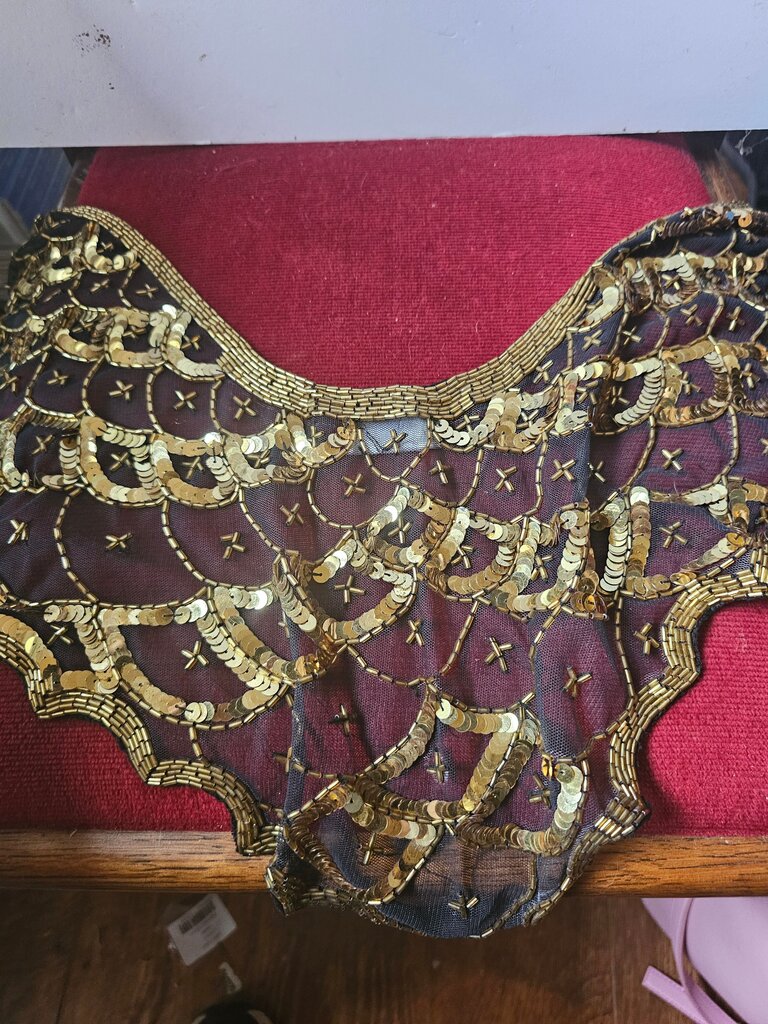 Vintage Black Nylon Shawl with Gold Sequins