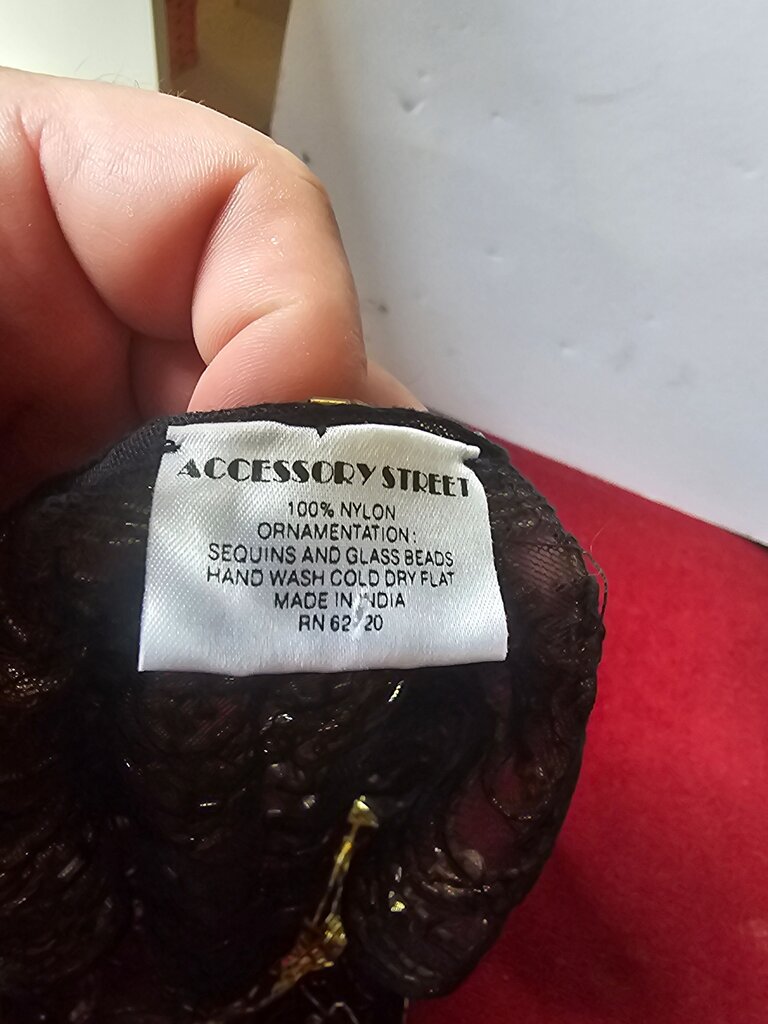 Vintage Black Nylon Shawl with Gold Sequins