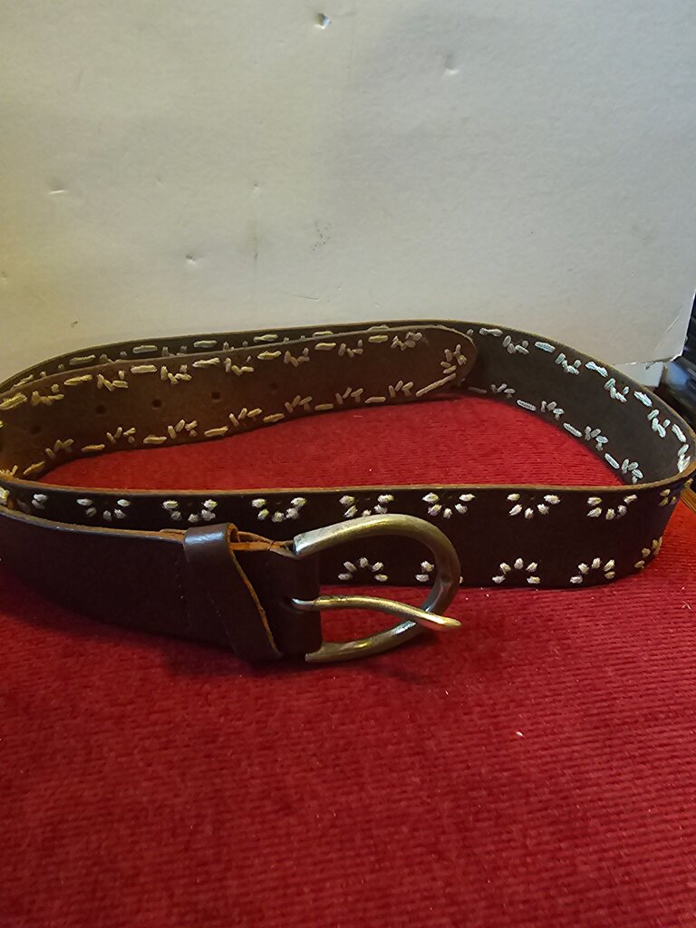 Embroidered Brown Leather Belt