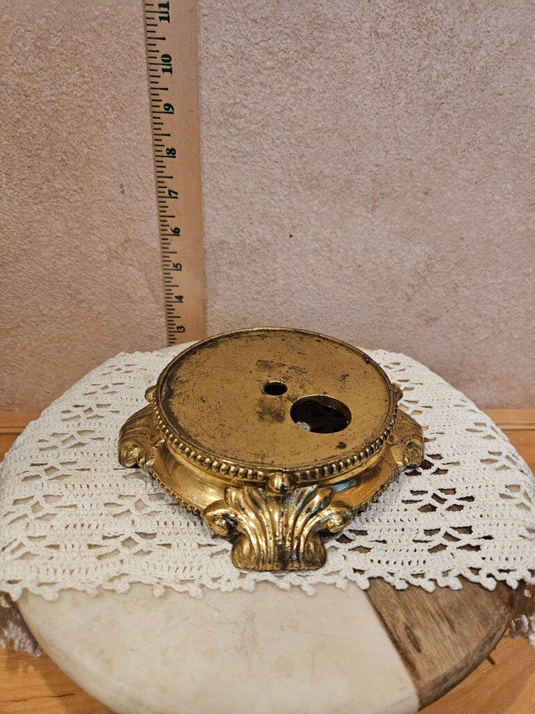 Vintage ornate tarnished metal lamp base - re purpose project - aged - bowl stand - planter stand - candle holder- vase riser flat bottom sphere stand