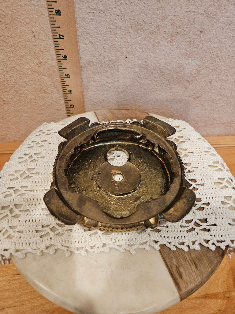 Vintage ornate tarnished metal lamp base - re purpose project - aged - bowl stand - planter stand - candle holder- vase riser flat bottom sphere stand