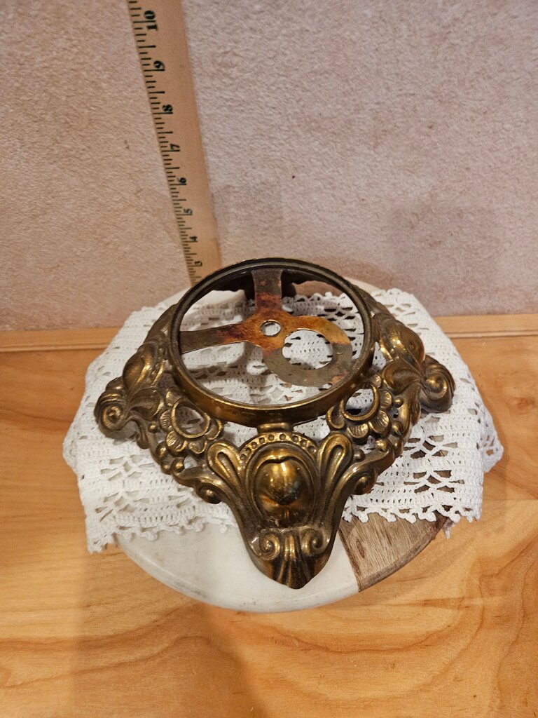 Vintage ornate tarnished metal lamp base - re purpose project - aged - bowl stand - planter stand - candle holder- vase riser flat bottom sphere stand