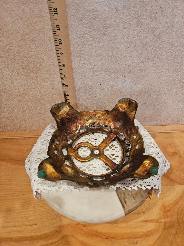 Vintage ornate tarnished metal lamp base - re purpose project - aged - bowl stand - planter stand - candle holder- vase riser flat bottom sphere stand