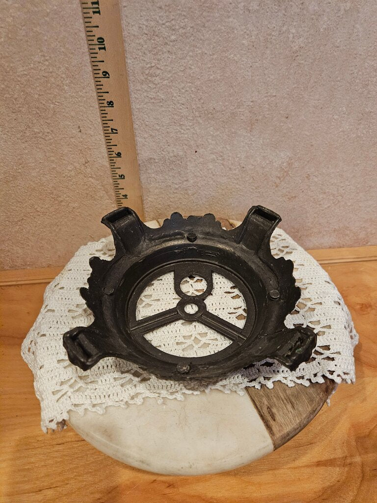 Vintage ornate tarnished metal lamp base - re purpose project - aged - bowl stand - planter stand - candle holder- vase riser flat bottom sphere stand