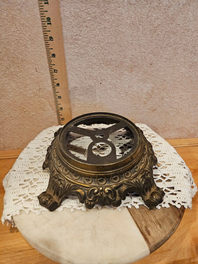 Vintage ornate tarnished metal lamp base - re purpose project - aged - bowl stand - planter stand - candle holder- vase riser flat bottom sphere stand