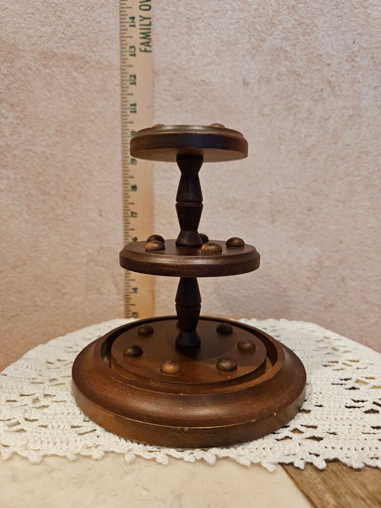 Vintage Thimble Wooden Display Stand with Glass Cloche