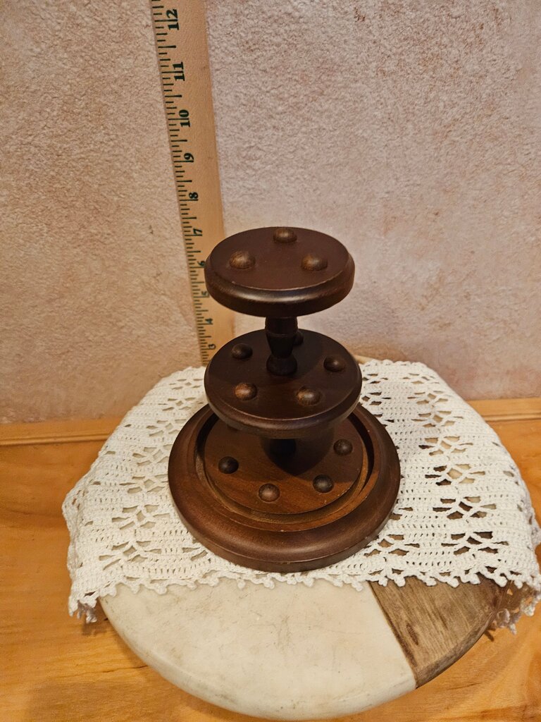 Vintage Thimble Wooden Display Stand with Glass Cloche