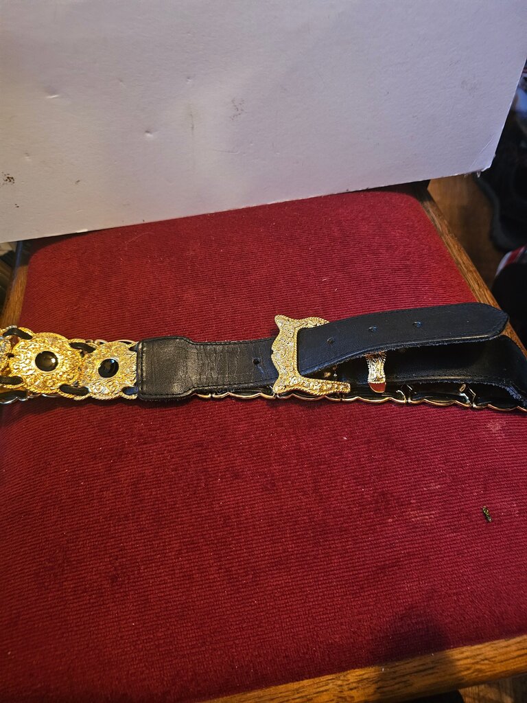 Vintage Black Leather Belt with Gold Accents