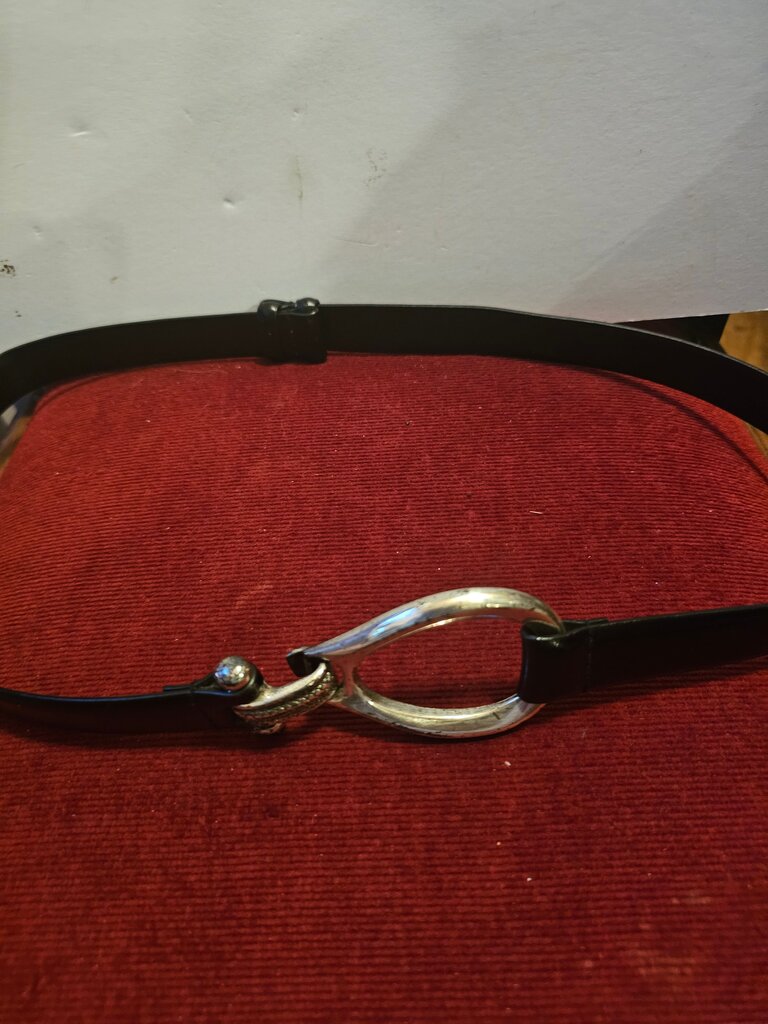 Black Leather Belt with Silver Buckle