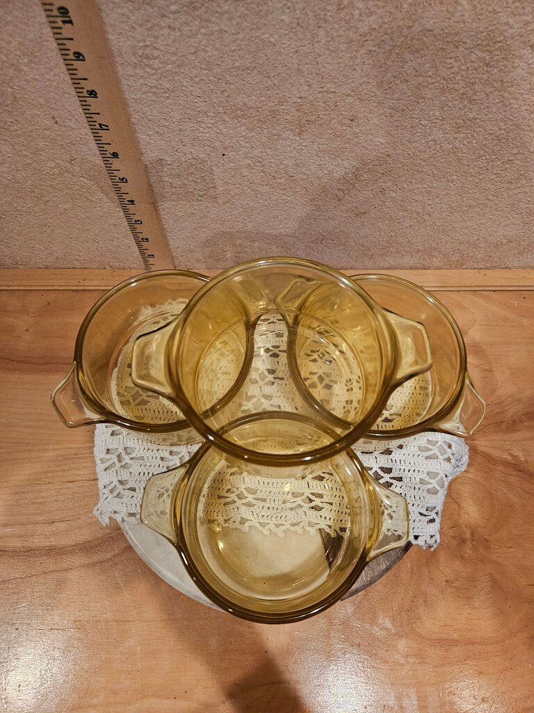Vintage Set 6 Amber Glass Dynaware Pyr-O-Rey 4.5" Yellow Amber Casserole Dish/Bowls Mexico