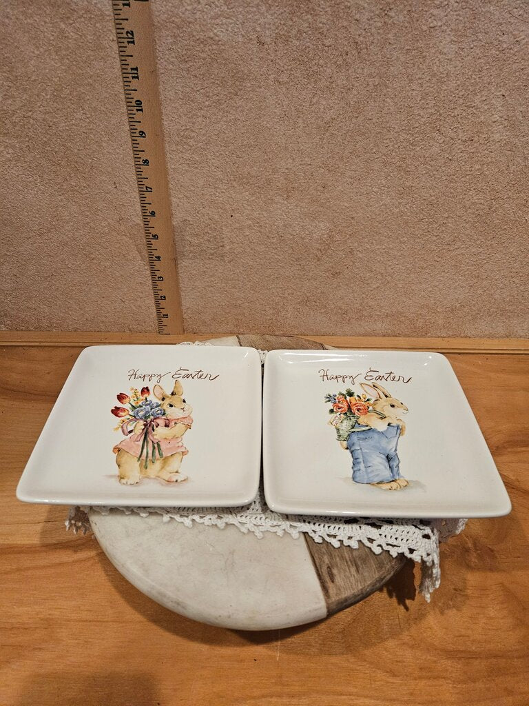 Vintage Set of Tea Serving Mini Trays Happy Easter Bunny Plates cookies sweets cupcake display
