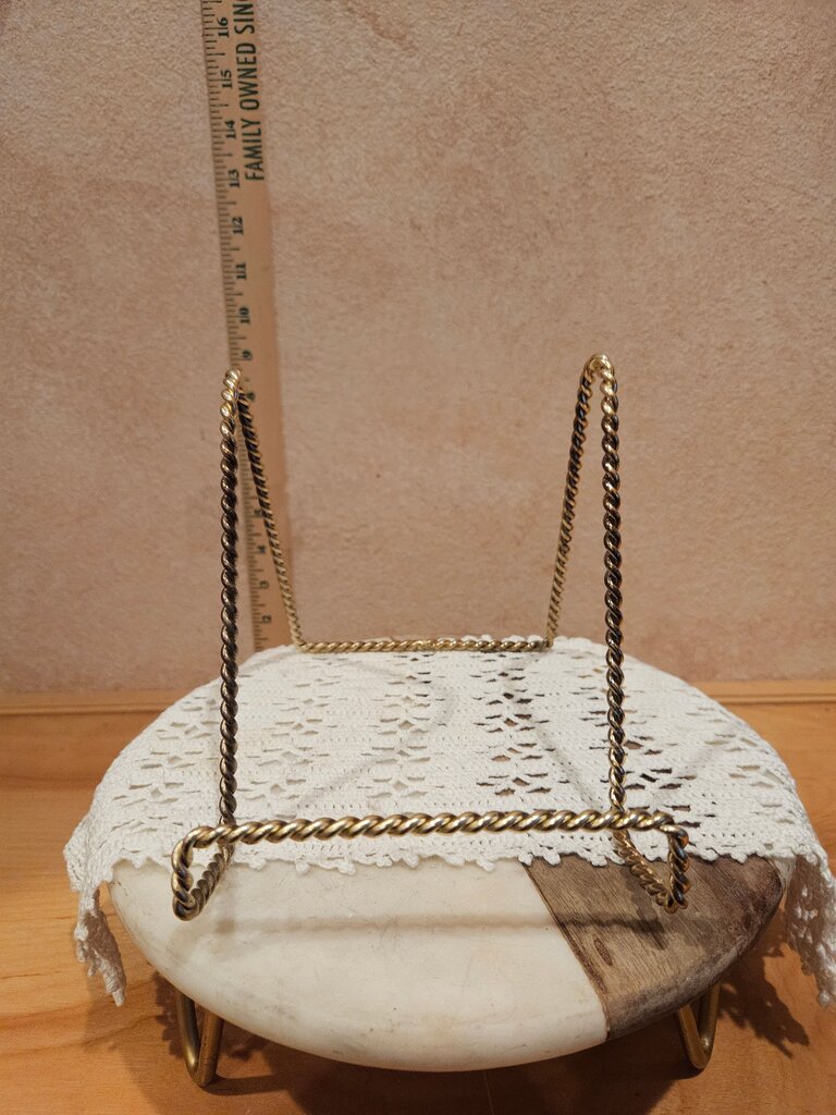 Vintage twisted Gold Metal Plate Stand book holder cookbook display