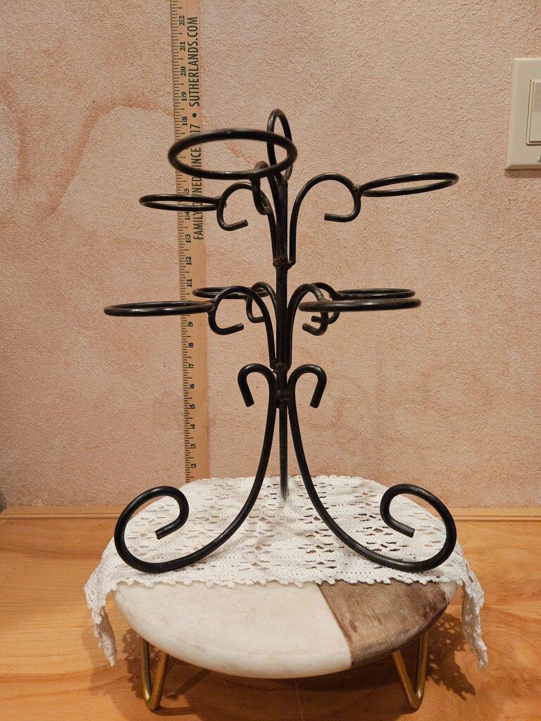 Vintage Black Metal Terrace Caddy Server / Votive / plant stand