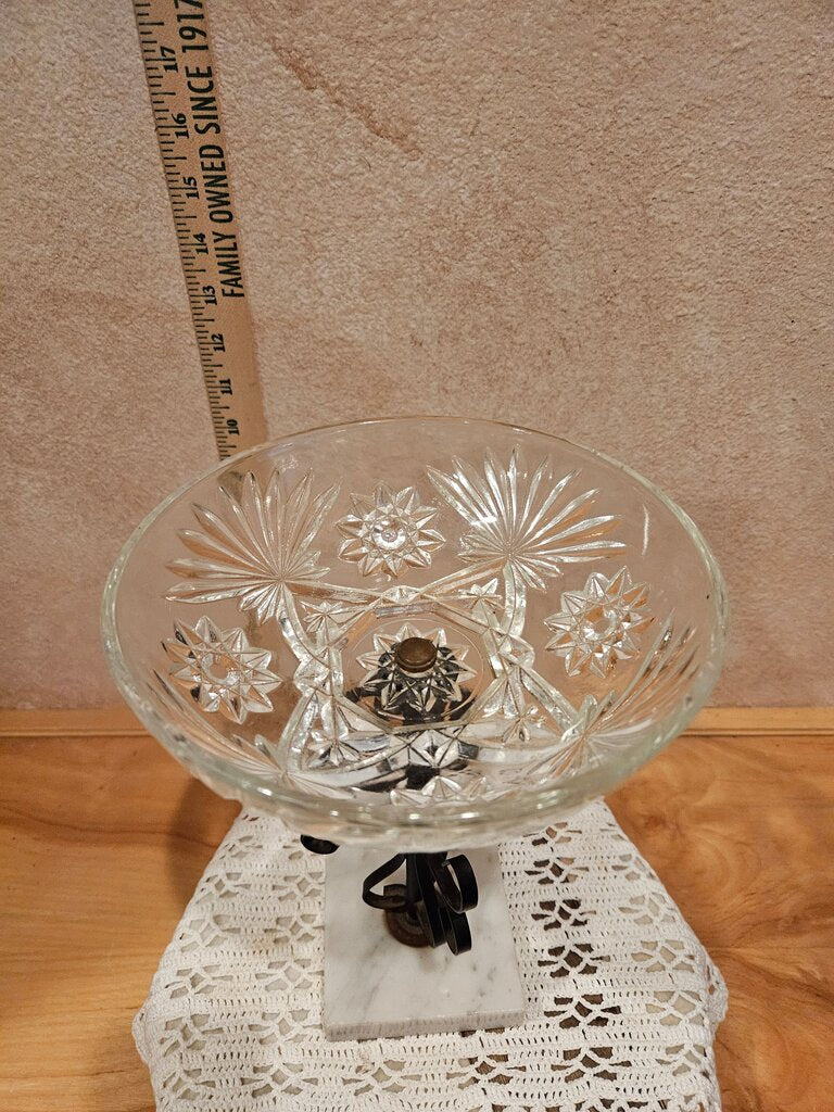 Vintage Hollywood Regency Crystal Pedestal Bowl w Metal Stand on marble base